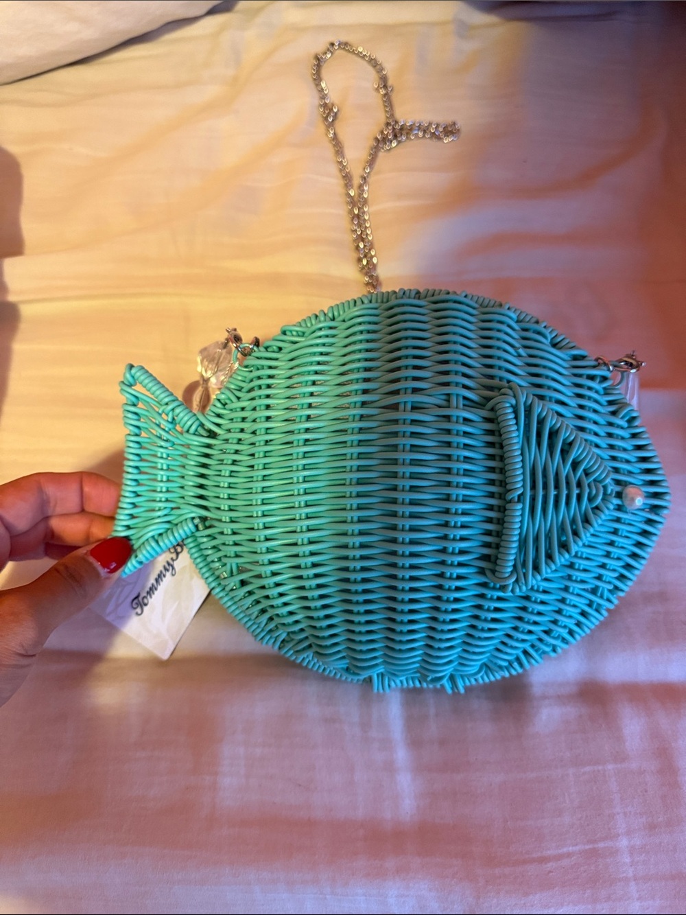 Viral NWT Tommy Bahama Turquoise Woven Fish Crossbody Bag